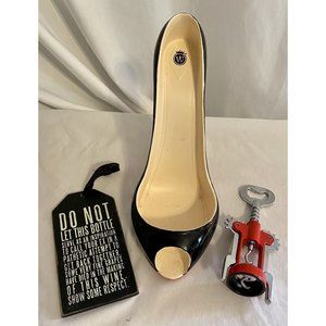 Wild Eye Black Red Stiletto Bottle Holder Caddy With Opener And Plaque 12x9 In